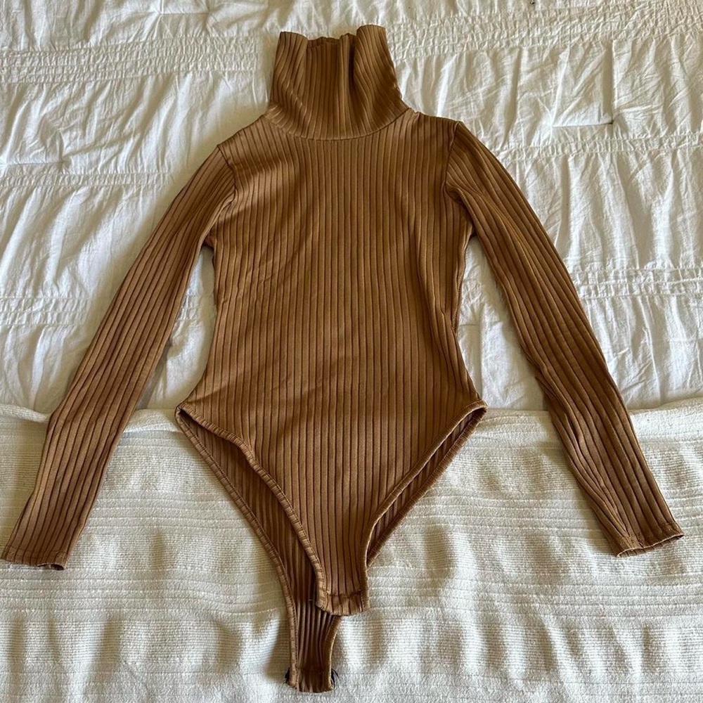 Brown bodysuit turtleneck
